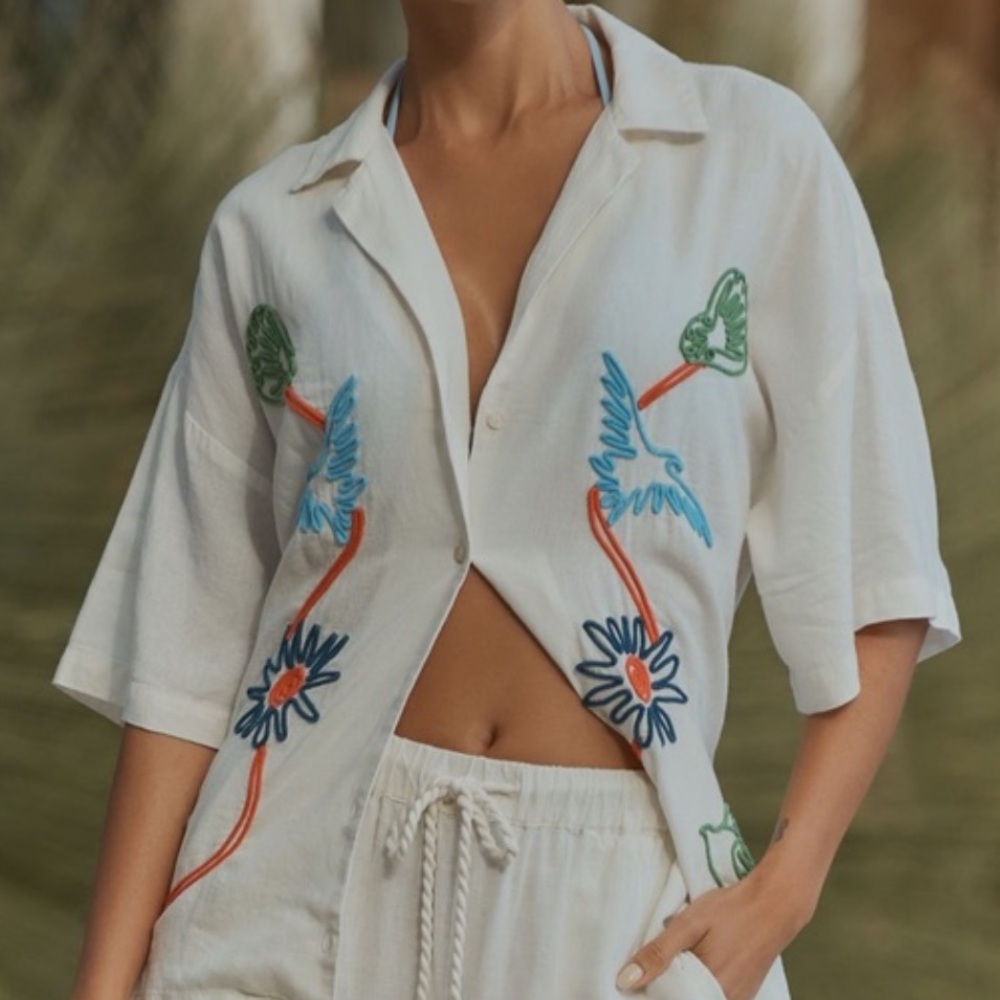 Anthropologie Celandine Embroidered Button Down.